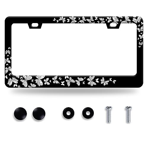 Butterfly License Plate Frame Beautiful Butterflies License Plate Stainless Steel Auto Parts with Screws Size 12.3" x 6.3" for Men Women - color: Butterfly