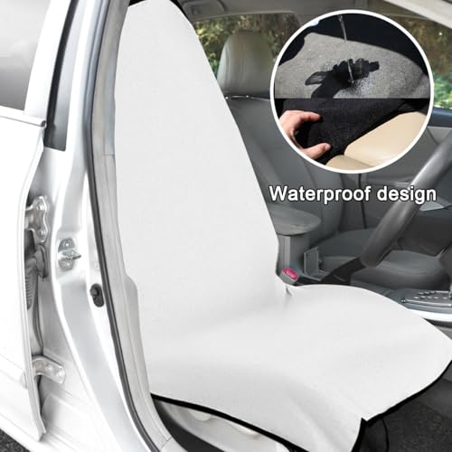 DXNQ Waterproof Car Towel Seat Cover, Sweating Non-Slip Premium Towel Carseat Cover Protector, Universal Soft Machine Washable Car Truck SUV Front Seat Cover for Gym Workout Beach Hiking (White) - color: White, 1pc, Front