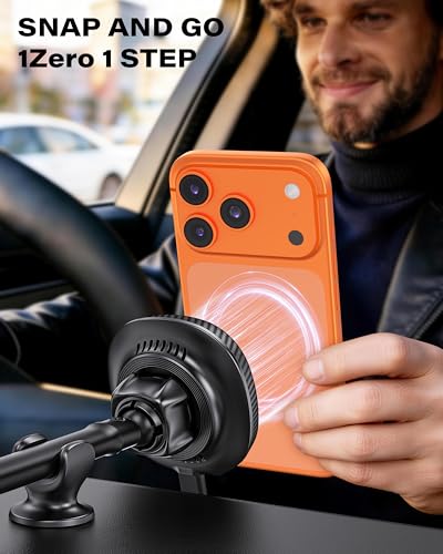 1Zero for Magsafe Car Mount Charger, 15W Fast Charging – Stronger Magnetic & Suction Cup Mount for Windshield & Dashboard, Wireless Car Charger Compatible with iPhone 17/16/15/14/13/12 Pro Max