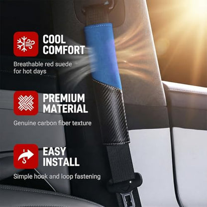 2PCS Car Seat Belt Cover, Soft Carbon Fiber Suede Breathable Vehicle Seat Strap Shoulder Cushion, Comfortable Automotive Interior Seatbelt Mat Pad, Universal for SUV Van RV (Black/Blue) - color: Black/Blue