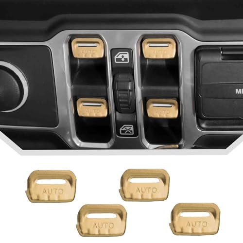 JeCar for Jeep Window Switch Button Cover Trim Interior Accessories for Jeep Wrangler JL JLU Gladiator JT 2018-2024 2025+ (Gold Aluminum Alloy) - color: Gold