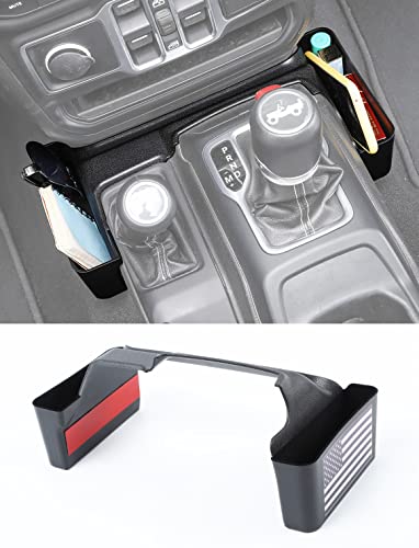 Savadicar GT-2 Shifter Storage Box with Microfibers, American Flag Gear Shift Tray, Center Console Organizer for 2018-2025 Jeep Wrangler JL JLU 4XE & Gladiator JT, Interior Accessories, Black,1 PC - size: Microfiber, style: American Flag