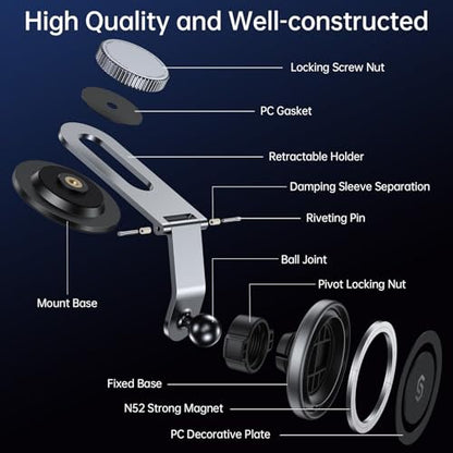 SYNCWIRE Fits MagSafe Car Mount for Universal Dashboard, Tesla Screen, Magnetic Phone Holder for Car,Foldable Aluminum Alloy Arm,Super Stable Car Mount for iPhone 17 Pro Max 16 15 14 13 12&All Phones - color: Space Gray