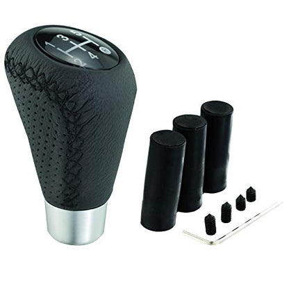 Abfer Shifter Knob 5 Speed Leather Car Gear Stick Shifting Knobs Shift Lever for Most Manual Transmission Vehicle Truck, Black - color: Black 1, style: Black stitches