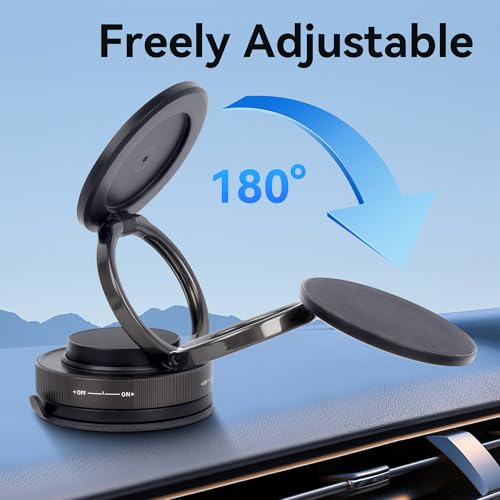 Suction Magnetic Phone Mount with 360° Rotation & Foldable Design Universal Suction Holder for Car Dashboard/Mirror Fits iPhone & All Smartphones via Magnetic Ring 826001