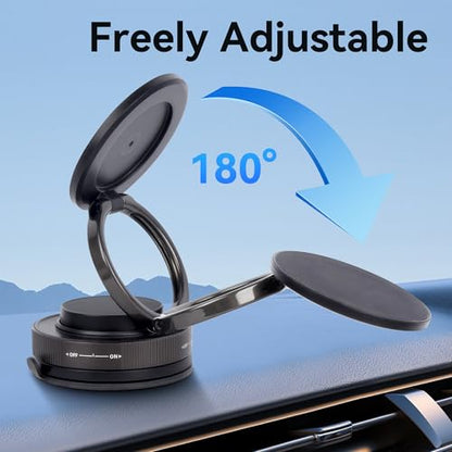 Suction Magnetic Phone Mount with 360° Rotation & Foldable Design Universal Suction Holder for Car Dashboard/Mirror Fits iPhone & All Smartphones via Magnetic Ring 826001