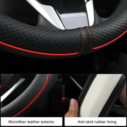 West Llama Customized Auto Car Steering Wheel Cover for Dodge RAM 1500 2500 3500, 15.5-16 inch (Black+Red Line-Large Size) - color: D-Black+Red, size: Large Size (15 ½''-16'')
