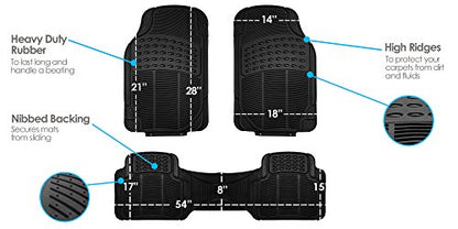 FH Group Climaproof™ Trimmable Non-Slip Vinyl Floor Mats 3 Row Set - Universal Fit for Cars Trucks and SUVs (Black) F11306 + F16400 - color: Black, style: 3 Row Set + Cargo