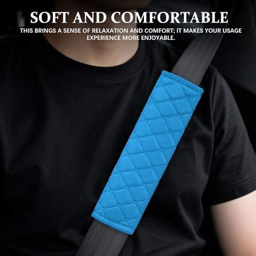 2PCS Car Seat Belt Pads Cover, Fluffy Car Seatbelt Covers, Soft Car Seat Belt Strap Cushion Protect Your Neck and Shoulder, Driving Seat Belt Shoulder Strap Cover for Most Autos (Blue) - color: Blue