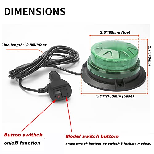Green Led Emergency Strobe Beacon Lights with Magnetic Mount and 8 Flash Models Warning Safety Flashing Rooftop Signal Lamps for Vehicles Forklift Truck Tractor Golf (24-LED 12V-24V) - color: #4 Green