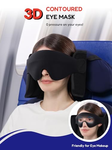 Travel Pillow for Airplane, Travel Pillow with Seat Strap and 3D Eye Mask to Firm Head, 360°Support Headrest No Bobblehead, Travel Essentials for Long Flight,Car Road Trip,Faded Blue - color: Faded Blue