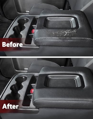 KBH Auto Center Console Armrest Cover Replacement for Chevrolet Silverado & GMC Sierra 1500 2500 3500 2014-2018, Vinyl Leather Middle Console Lid Upholstery, Split Bench Jump Seat (Black-Gray Stitch) - color: Black-Gray Stitch, size: Jump Seat Console, Si