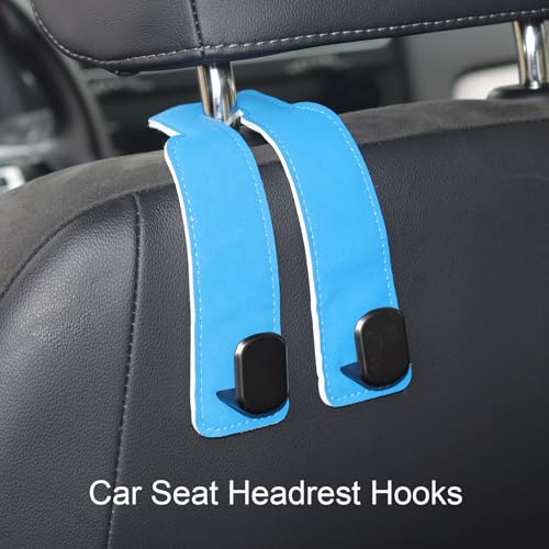 Purse and Bag Hook for Car, Zinc Alloy Seat Headrest Hooks, Upgraded Leather Car Seat Back Purses Hanger and Bags Holder (Blue, 2Pack) - color: Blue