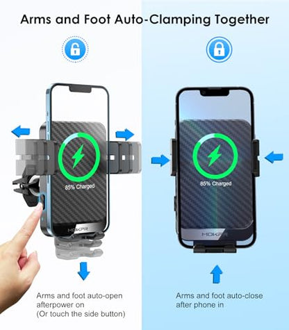 Wireless Car Charger, MOKPR 15W Fast Charging Auto-Clamping Car Charger Phone Mount Air Vent Cell Phone Holder Compatible iPhone 16/15/14/13/13 Pro/12 pro/12/11, Samsung Galaxy S23/S22/S21/S20, etc - color: Black