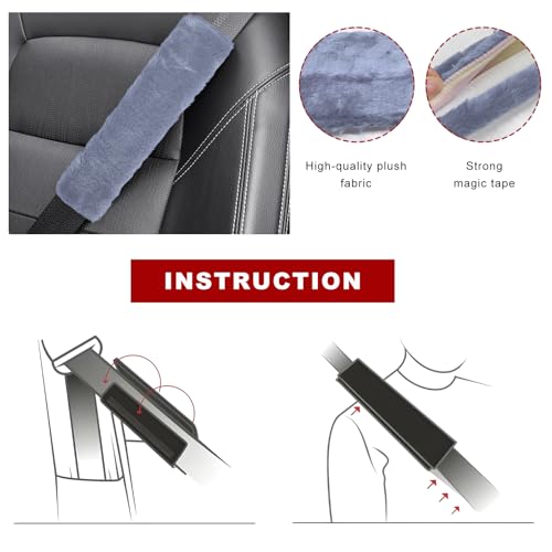 Sun Walker 2PCS Seat Belt Shoulder Pads, Fluffy Soft Plush Auto Seat Belt Pads for Protecting Your Neck & Shoulder, Comfortable Seatbelt Cover Warm Protective Cushion for Most Cars (Gray) - color: Gray