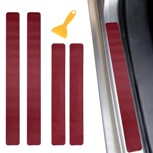 PATIKIL 400/600mm Car Door Sill Plate Protectors, 4Pcs Carbon Fiber Door Edge Step Dust Shield Cover Universal Vehicle Scratch Protection with Scrapers for Cars Trucks RV SUV, Burgundy - color: Burgundy