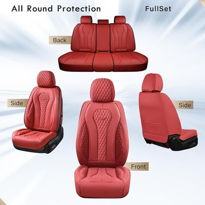 Coverado Seat Covers, Car Seat Covers Full Set, Red Car Seat Cover, Car Seat Covers Front Seats Back Seat Covers, Waterproof Car Seat Cushion, Leather Seat Protector Universal Fit Most Cars - color: Red, size: FullSet