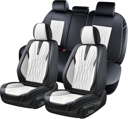 FLORICH Car Seat Covers Full Set, Leather Seat Covers for Cars 5 Seats, Waterproof Car Seat Protector,Automotive Seat Covers & Accessories Fit for SUV Sedan Truck-Black&White - color: Black&White, size: Full set