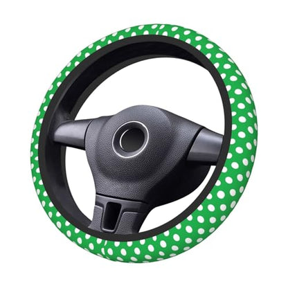 Green and White Polka Dot Print Anti-Slip Steering Wheel Cover, Universal Fit Protector for Cars, Trucks, Suvs – Car Accessories