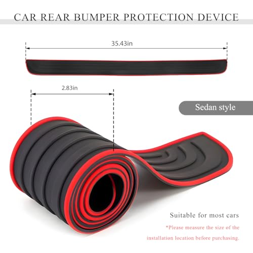 Car Rear Bumper Protector Guard, Anti-Scratch Auto Trunk Door Entry Protection Strip, Non-Slip Rubber Bumper Protective Cover Guard for Most Cars Trucks SUVs (Black & Red, 35") - color: Black & Red, 35"
