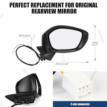 Passenger Side Mirror Assembly Compatible with Honda Civic 2022-2025 Non-heated Power Adjustable Glass Manual Folding Replace 76208T20A01 HO1321350 Black (3Pin Right) - style: 3pin Right