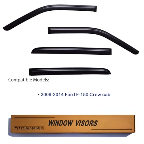 Window Visors Rain Guards fits 2009-2014 Ford F150 SuperCrew Cab, Out-Channel Window Wind Deflectors Vent Shades Accessories, Dark Smoke 4 Pcs, 2010 2011 2012 2013 - size: 2009-2014 Ford F150 SuperCrew Cab