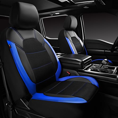 CAR PASS Leather seat Covers,Automotive Universal Sport car seat Cover Super 5mm Composite Sponge Inside,Airbag Compatible fits Most Cars, SUVs, Trucks, and Vans (Full Set,Black and Blue) - color: Black& Blue, size: Full Set