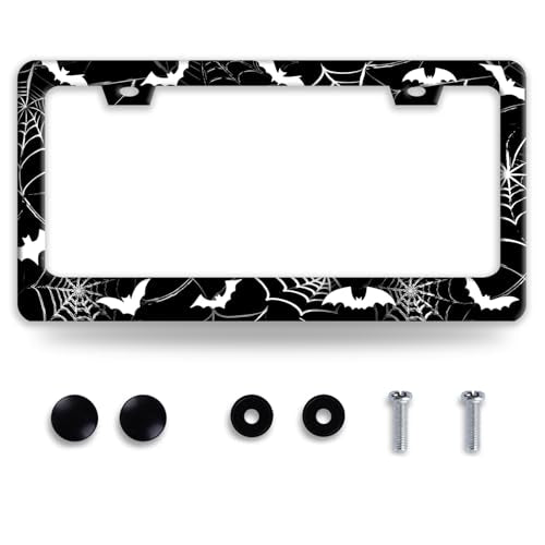 Bat Spider Web License Plate Frame Funny Animal Gothic License Plate Frames for Car Decorative Parts Stainless Stee License Plate for Standard Us Canada License Plate Holder 12x6 Inch for Women Men - color: Bat Spider Web