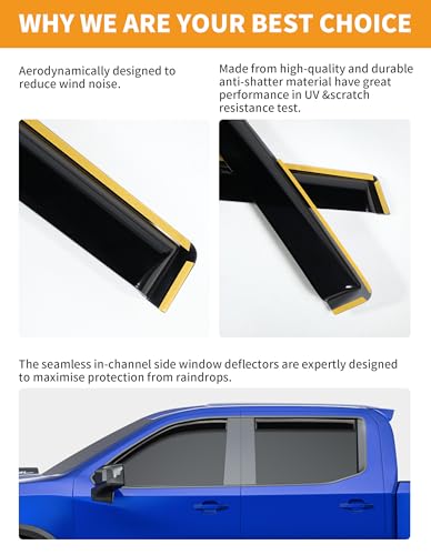 in-Channel Window Rain Guards Fit for Chevy Silverado 1500/GMC Sierra 1500 2019-2026 Crew Cab Extra Durable Window Deflectors Window Visors Vent Visors Vent Shades Truck Accessories - size: 2019-2026 Chevy Silverado/GMC Sierra 1500 Crew Cab