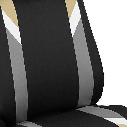 FH Group Premium Modernistic Flat Cloth Car Seat Covers – Universal Fit, Washable Seat Covers for SUV Sedan Van, Beige, Full Set - color: Beige, size: Full Set