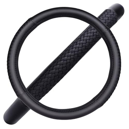 Flying Banner car Steering Wheel Cover Faux Leather Massage Universal fit 3D Honeycomb Hole Anti-Slip Sporty 15 Inches (Sliod Black Woven) - color: Sliod Black Woven
