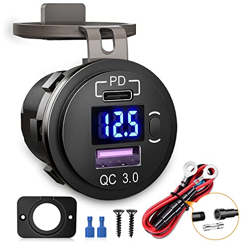 Nilight USB Socket PD Type C and QC 3.0 USB Fast 12V 24V Car Outlet Voltmeter ON OFF Switch Fused Wire Kit Dual Power for Cars Trucks Vans RVs - size: PD Type C and USB
