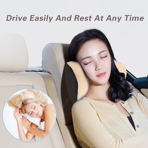SPRFUFLY Make Restful Car Headrest Pillow, Car Pillow for Driving with Adjustable Strap, Breathable Removable Cover & Ergonomic Design - Softness Travel Car Neck Support Pillow(Beige, 1PC) - color: Beige02