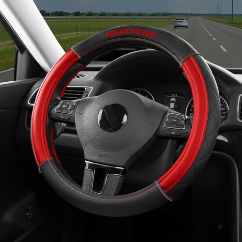 Skechers Steering Wheel Cover Contour Foam Cozy Fit, Leather Steering Wheel Covers,Universal Anti-Slip Fit 14" 1/2-15" Car Wheel Cover for Car Decor Gifts Fit Suvs,Vans,Sedans,Car,Trucks,Red - color: Red