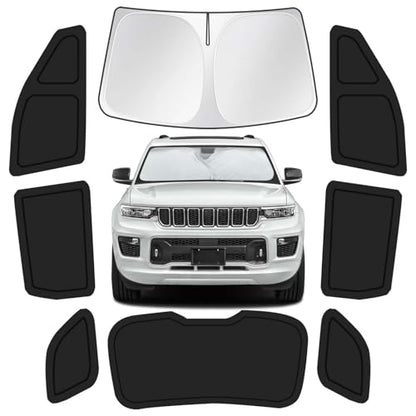 for Jeep Grand Cherokee 2011-2021 Car Window Shades, 8pcs Privacy Sun Shade Set for Front Windshield Side and Rear Windows, Full Window Covers Keeps Vehicle Cool for Camping Napping - size: fit for Jeep Grand Cherokee 2011-2021