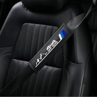 2PCS Tri-Color Mountain 4x4 Offroad Leather Car Seat Belt Shoulder Pads Seatbelt Cover Compatible with Toyota Tacoma 4Runner Tundra Rav4 Highlander TRD Accessories for Men Women (Blue) - color: Blue