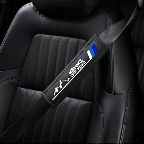 2PCS Tri-Color Mountain 4x4 Offroad Leather Car Seat Belt Shoulder Pads Seatbelt Cover Compatible with Toyota Tacoma 4Runner Tundra Rav4 Highlander TRD Accessories for Men Women (Blue) - color: Blue