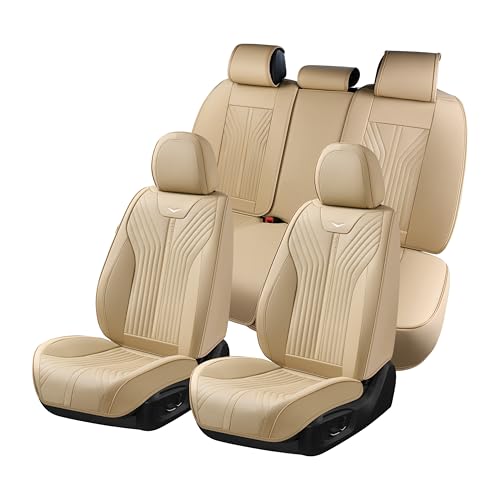 FLORICH Car Seat Covers Full Set Leather Front and Rear Seat Covers Luxury Automotive Car Seat Cover Car Seat Cushion Seat Protector Universal Fit for Most Cars Trucks SUV, Beige - color: Beige, size: Fullset