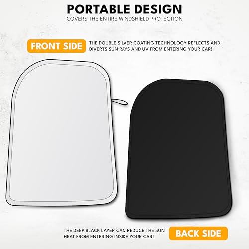 EcoNour Two-Piece Foldable Front Windshield Sun Shade for Tesla Model 3 & Y 2017–2026, 240T Reflective UV & Heat Protection, Storage Pouch Included, Custom Fit with Upgraded Design - size: Custom Size - Tesla Model-3 & Model-y
