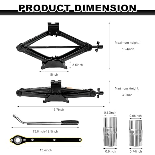 KVAEY Car Jack Kit, 2 Ton (4409 lbs) Scissor Jack Portable Tire Changing Tool with Lug Wrench, Heavy Duty Scissor Lift Jacks Universal Emergency Kit for Sedan SUV MPV, Car Accessories