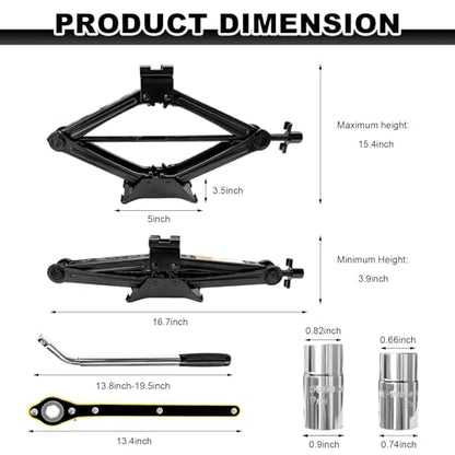 KVAEY Car Jack Kit, 2 Ton (4409 lbs) Scissor Jack Portable Tire Changing Tool with Lug Wrench, Heavy Duty Scissor Lift Jacks Universal Emergency Kit for Sedan SUV MPV, Car Accessories