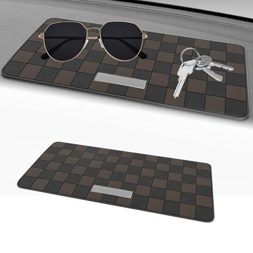 Car Dashboard Non-slip Mat, Multifunction Sticky Pad with Checkered Pattern, PVC Heat-resistant Dash Mat for Phone & Sunglass & Key, Interior Storage Accessory for Car & Home (Black & Brown) - color: Black & Brown