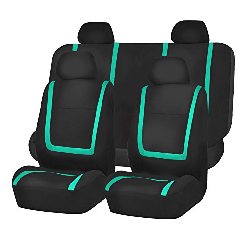 FH Group Automotive Seat Covers Full Set Unique Flat Cloth Mint Seat Covers, Rear Solid Bench Combo Non-Slip Black Dash Grip Pad Universal Fit Car Seat Protector Car Truck SUV Interior Accessories - color: Mint, size: Full Set