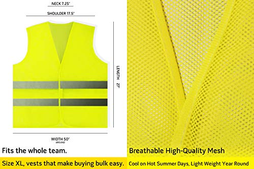 PeerBasics, 20 Pack, Yellow Reflective High Visibility Safety Vest, Hi Vis Silver Strip, Men Women, Work, Cycling, Runner, Construction (Mesh, 20)… - color: Yellow, size: 20
