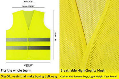PeerBasics, 20 Pack, Yellow Reflective High Visibility Safety Vest, Hi Vis Silver Strip, Men Women, Work, Cycling, Runner, Construction (Mesh, 20)… - color: Yellow, size: 20