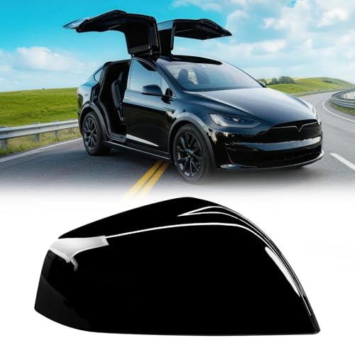 Compatible with 2016-2025 Tesla Model X Rearview Mirror Covers, for Tesla Model X Front Right Side Mirror Cover Replacement Clip-on (Gloss Black) 105443100D - color: Black, size: Right