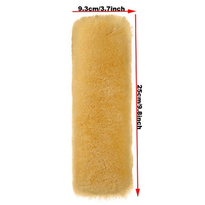 U&M 2 Pack Genuine Sheepskin Auto Seat Belt Cover for Adult Youth Kid Toddlers -Soft Warm Car, Truck, SUV, Camera Backpack Strap Shoulder Pad Wool Fluffy - color: Beige