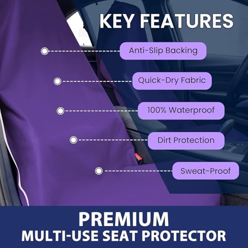 Dri Seats Waterproof Car Seat Cover – Premium Sweat Towel with Slip Resistant Backing for Front Seats in Cars, Trucks, SUVs – Universal Seat Covers & Liner, Easy Install (Purple, Large) - color: Purple, size: Large