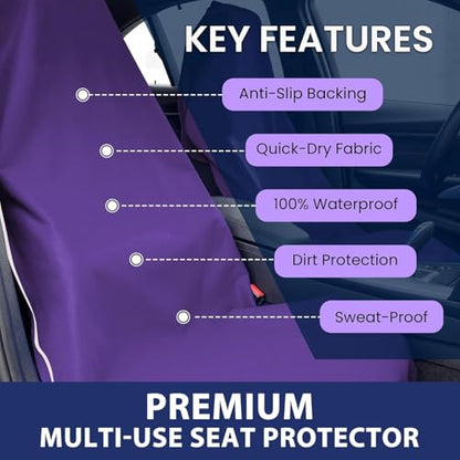 Dri Seats Waterproof Car Seat Cover – Premium Sweat Towel with Slip Resistant Backing for Front Seats in Cars, Trucks, SUVs – Universal Seat Covers & Liner, Easy Install (Purple, Large) - color: Purple, size: Large