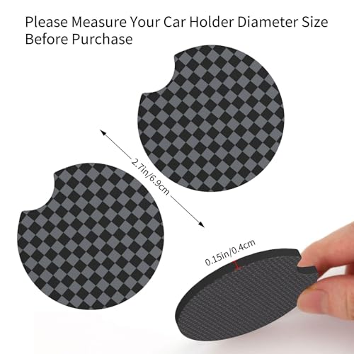 Checkered Gray Steering Wheel Cover 14.5-15.5 Inch - Elastic Anti-Slip Breathable Universal Fit for Car Truck SUV + 2 Car Coasters for Women Men - color: Checkered Gray